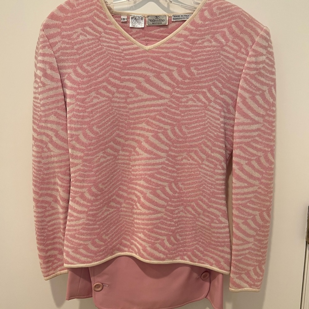 VINTAGE VALENTINO Pink Zebra Sweater Skirt Set